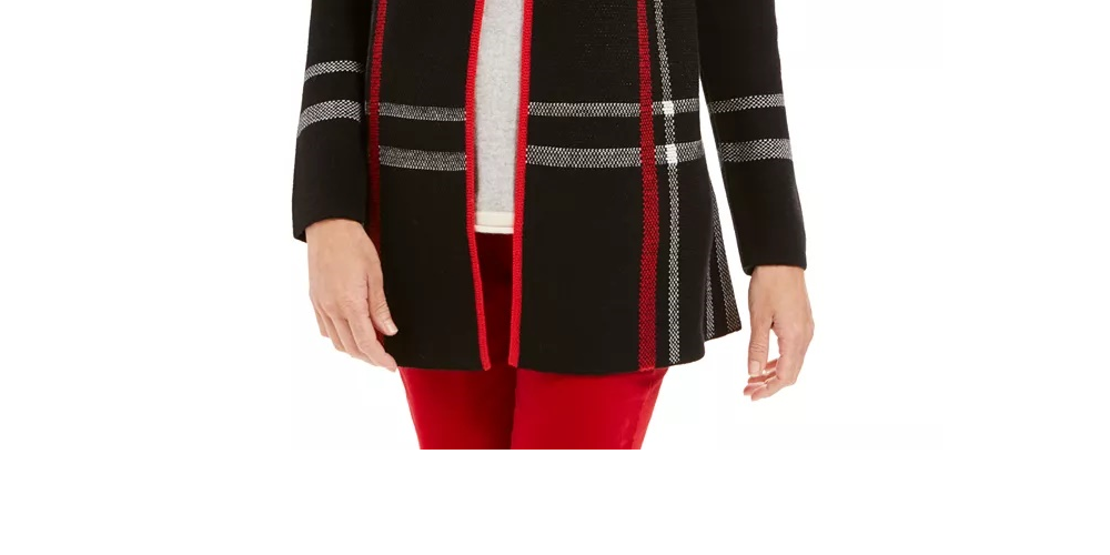 Cardigan feminino Charter Club Petite com frente aberta, preto, tamanho PS