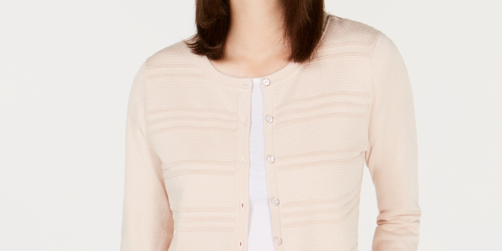 Cardigan texturizado feminino Charter Club Petite - rosa, tamanho pequeno