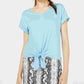 Camiseta Hippie Rose Juniors com amarração frontal, azul, tamanho grande