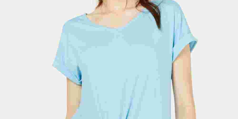 Camiseta Hippie Rose Juniors com amarração frontal, azul, tamanho grande