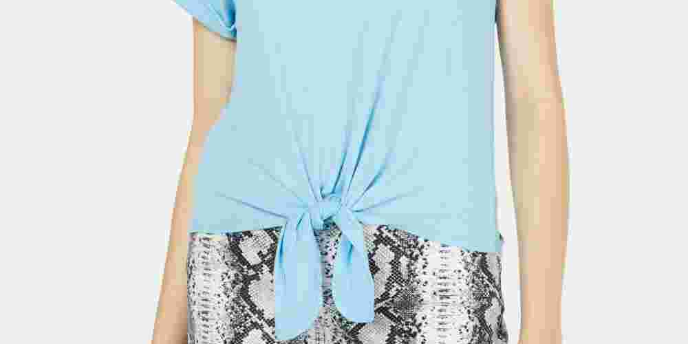 Camiseta Hippie Rose Juniors com amarração frontal, azul, tamanho grande