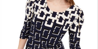 Blusa feminina estampada Alfani com manga 3/4, azul marinho, tamanho GG