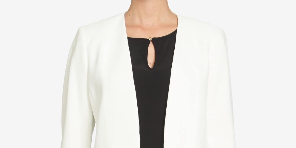 Blazer feminino CeCe com manga amarrada e frente aberta, branco, tamanho 12