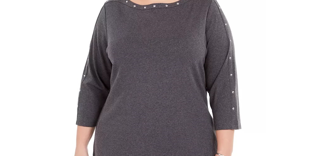 Karen Scott Top Feminino Plus com Tachas e Gola Canoa Preto Tamanho 0X