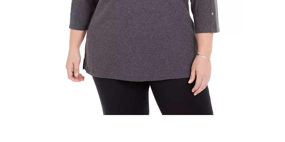 Karen Scott Top Feminino Plus com Tachas e Gola Canoa Preto Tamanho 0X