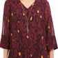 JM Collection Blusa Feminina Estampada com Colar Borgonha Tamanho P