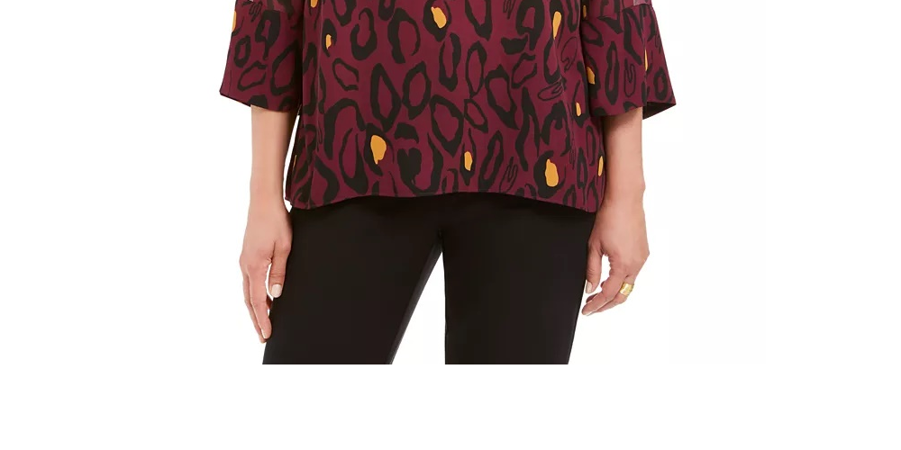 JM Collection Blusa Feminina Estampada com Colar Borgonha Tamanho P