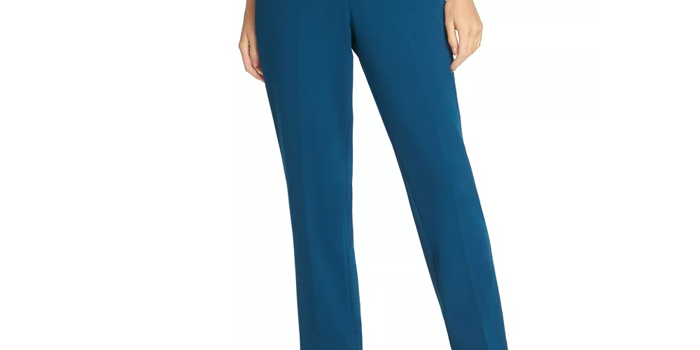Calça feminina DKNY azul-petróleo com cinto e zíper para usar no trabalho, verde, tamanho 4