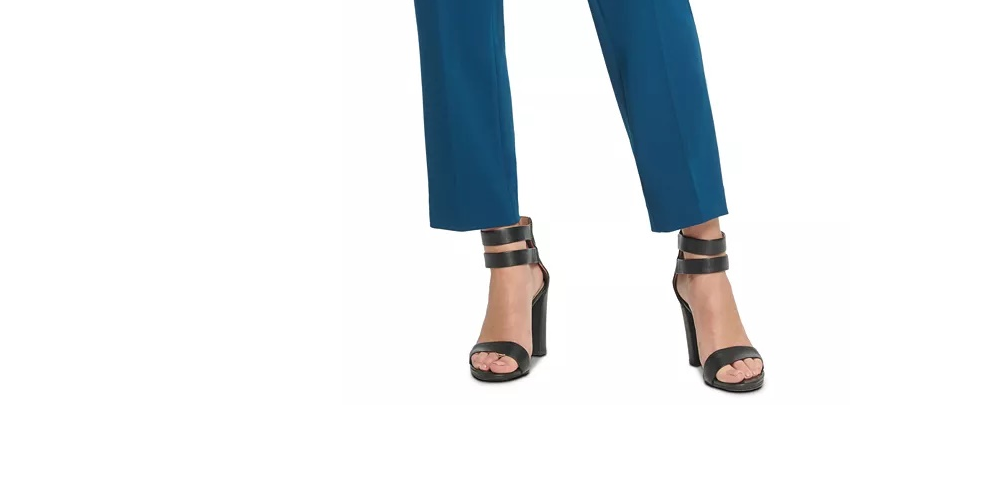Calça feminina DKNY azul-petróleo com cinto e zíper para usar no trabalho, verde, tamanho 4