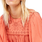 Blusa feminina de manga comprida com decote em joia Free People, laranja, tamanho extragrande