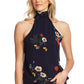 Blusa feminina Vince Camuto com estampa floral e gola alta, azul, tamanho grande