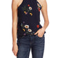Blusa feminina Vince Camuto com estampa floral e gola alta, azul, tamanho grande
