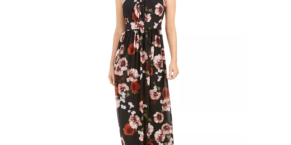 Vestido longo feminino com estampa floral e alças finas, preto, tamanho 12, da INC International Concepts