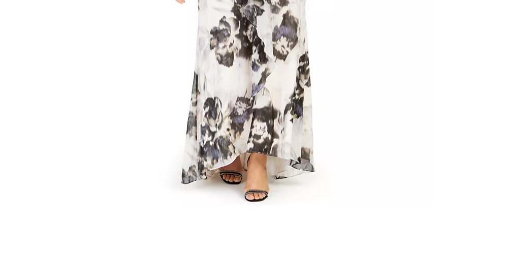 Vestido longo feminino Calvin Klein Plus Size com estampa floral em chiffon, rosa, tamanho 24W