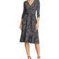 Vestido Ralph Lauren Feminino Floral Manga 3/4 Decote V Abaixo do Joelho Ajuste + Flare Cinza Tamanho 2 Petite
