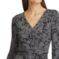 Vestido Ralph Lauren Feminino Floral Manga 3/4 Decote V Abaixo do Joelho Ajuste + Flare Cinza Tamanho 2 Petite