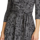 Vestido Ralph Lauren Feminino Floral Manga 3/4 Decote V Abaixo do Joelho Ajuste + Flare Cinza Tamanho 2 Petite