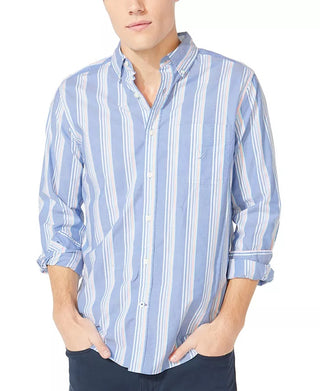 Camisa social masculina listrada Nautica, tamanho médio, azul