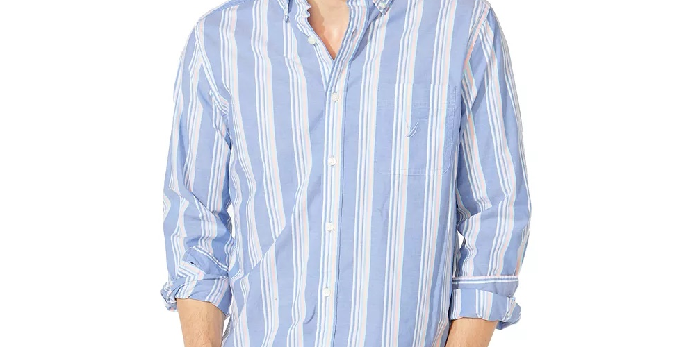 Camisa social masculina listrada Nautica, tamanho médio, azul