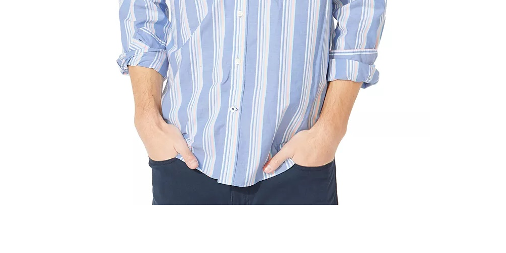 Camisa social masculina listrada Nautica, tamanho médio, azul