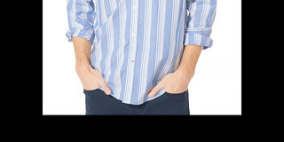 Camisa social masculina listrada Nautica, tamanho médio, azul