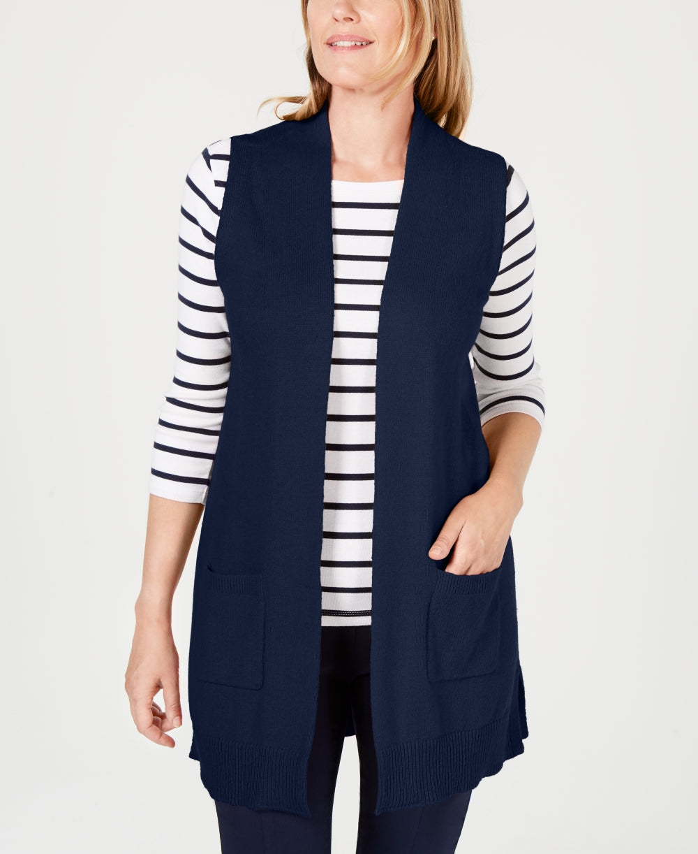 Colete feminino Karen Scott com frente aberta, azul, tamanho PS/M