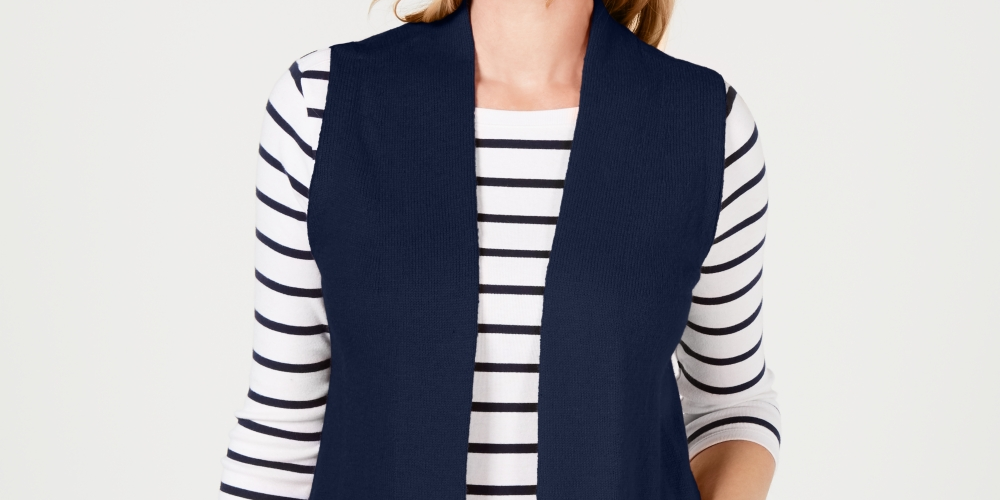 Colete feminino Karen Scott com frente aberta, azul, tamanho PS/M