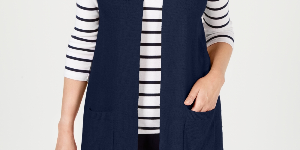 Colete feminino Karen Scott com frente aberta, azul, tamanho PS/M