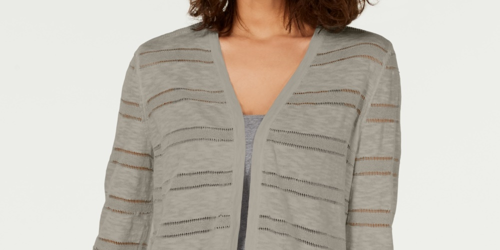 Cardigan feminino listrado Pointelle Charter Club Sugar Sand tamanho XX-Large