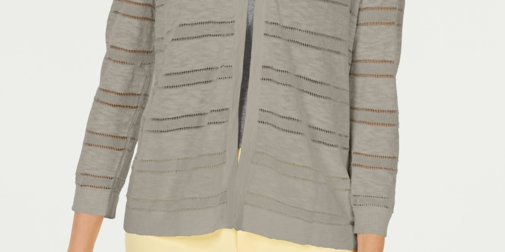 Cardigan feminino listrado Pointelle Charter Club Sugar Sand tamanho XX-Large