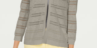 Cardigan feminino listrado Pointelle Charter Club Sugar Sand tamanho XX-Large