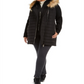 Casaco acolchoado Calvin Klein feminino com acabamento em pele sintética, preto, tamanho 2X