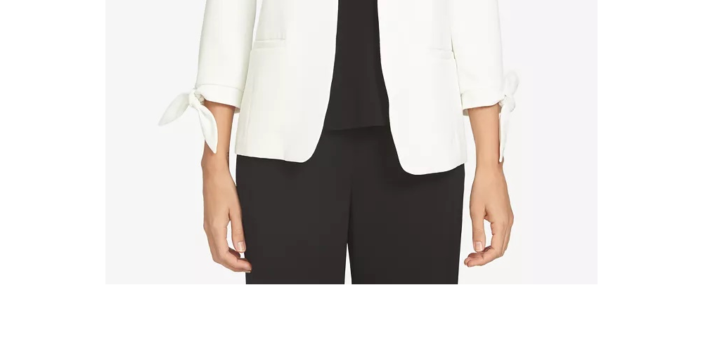 Blazer feminino CeCe com frente aberta e manga amarrada, branco, tamanho 4