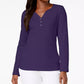 Karen Scott Blusa Feminina Petite Cotton Henley com Gola Roxa Tamanho Médio