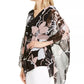 Blusa feminina Alfani com estampa floral e franzido, preta, tamanho P/M