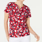 Karen Scott Camiseta Henley Feminina Estampada Liberty Daisy Vermelha Tamanho PL