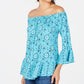 Top curto estampado ombro a ombro feminino Style &amp; Co, tamanho azul