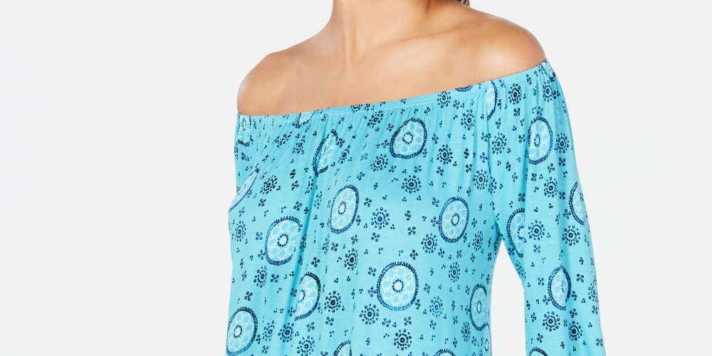 Top curto estampado ombro a ombro feminino Style &amp; Co, tamanho azul