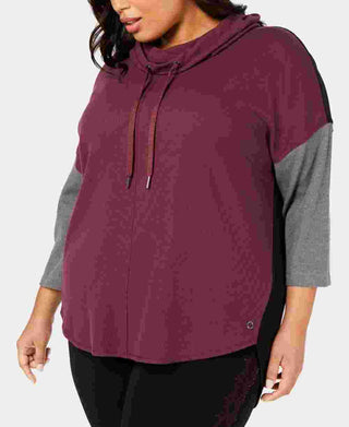 Calvin Klein Performance Plus Cowlneck Top Colorblocked Feminino Vinho/Preto/Cinza Tamanho 1X