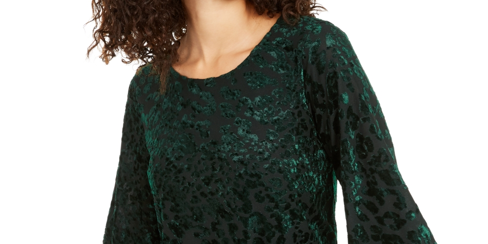 Blusa feminina Alfani Velvet Burnout, verde, tamanho médio