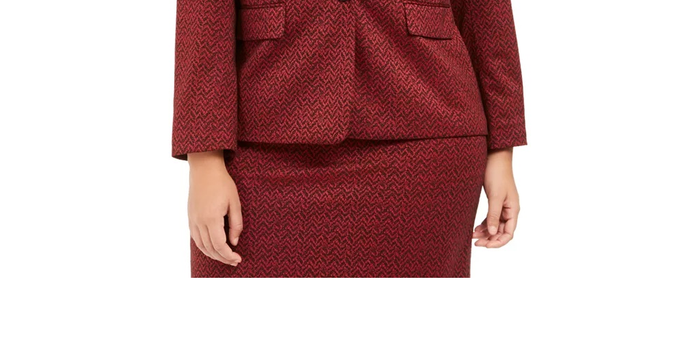 Blazer jacquard plus size feminino Nine West, tamanho 18W, vinho, com um botão