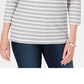 Karen Scott Blusa Feminina Listrada Floral Petite com Decote Canoa Cinza/Branco Tamanho Médio