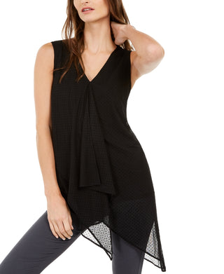 Blusa de malha drapeada assimétrica feminina Alfani, preta, tamanho X-G
