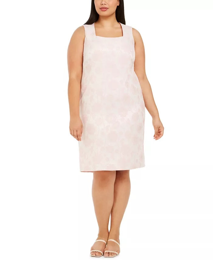 Vestido Kasper Feminino Plus Floral Metálico Jacquard Rosa Tamanho 18W