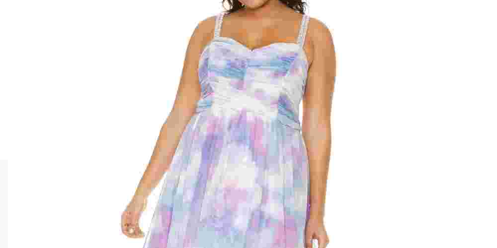 Vestido Trixxi Feminino Trendy Plus com Estampa de Chiffon Unicórnio Rosa/Azul Lua Tamanho 14W