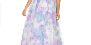 Vestido Trixxi Feminino Trendy Plus com Estampa de Chiffon Unicórnio Rosa/Azul Lua Tamanho 14W