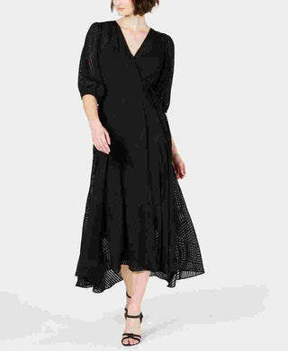 Vestido envelope Calvin Klein feminino com decote em V e comprimento diurno, preto, tamanho 8