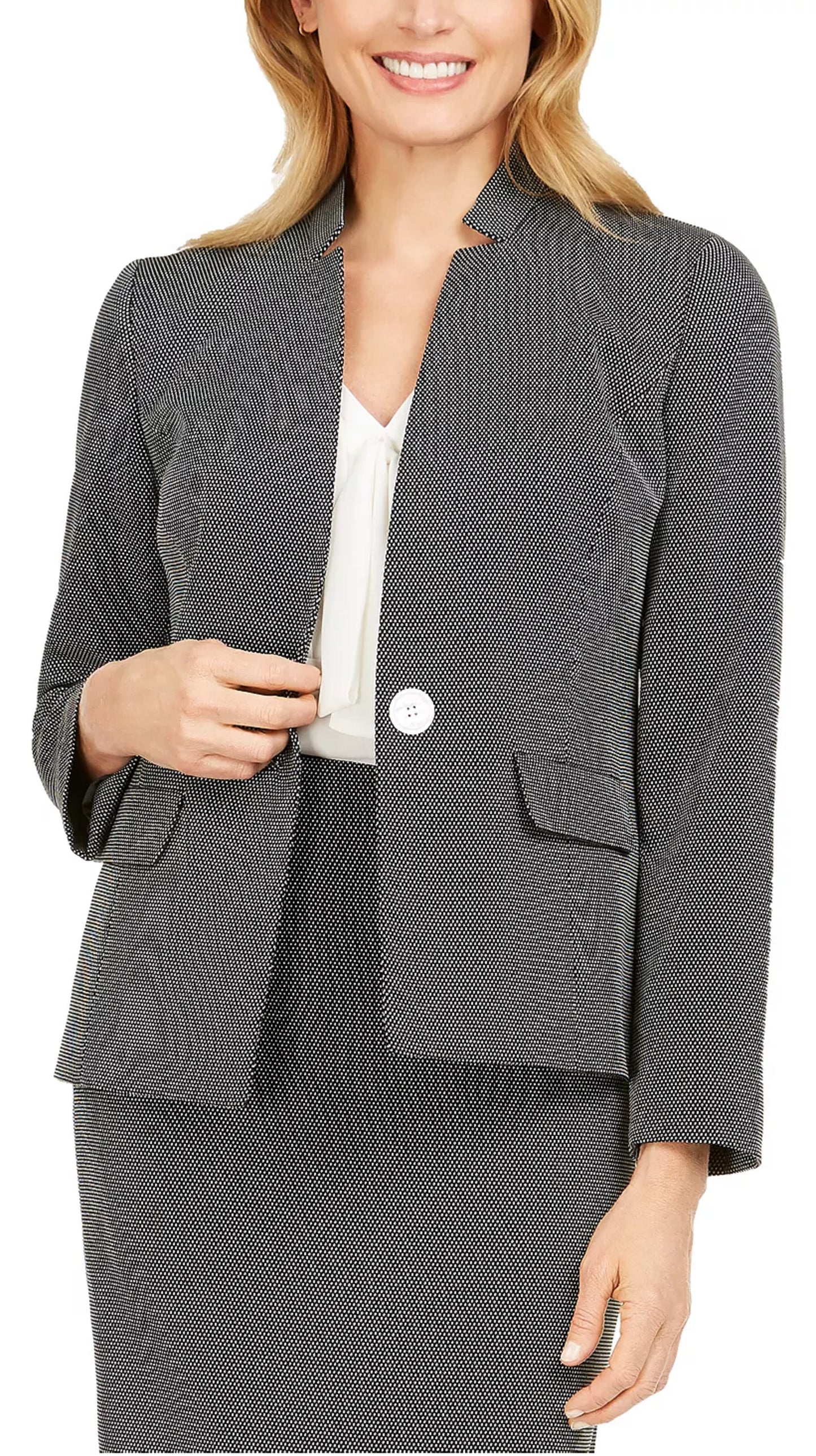 Blazer feminino Kasper com gola entalhada, preto, tamanho 16