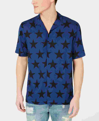 Camisa masculina American Rag com estampa de estrela e gola de acampamento, azul, tamanho XX-G