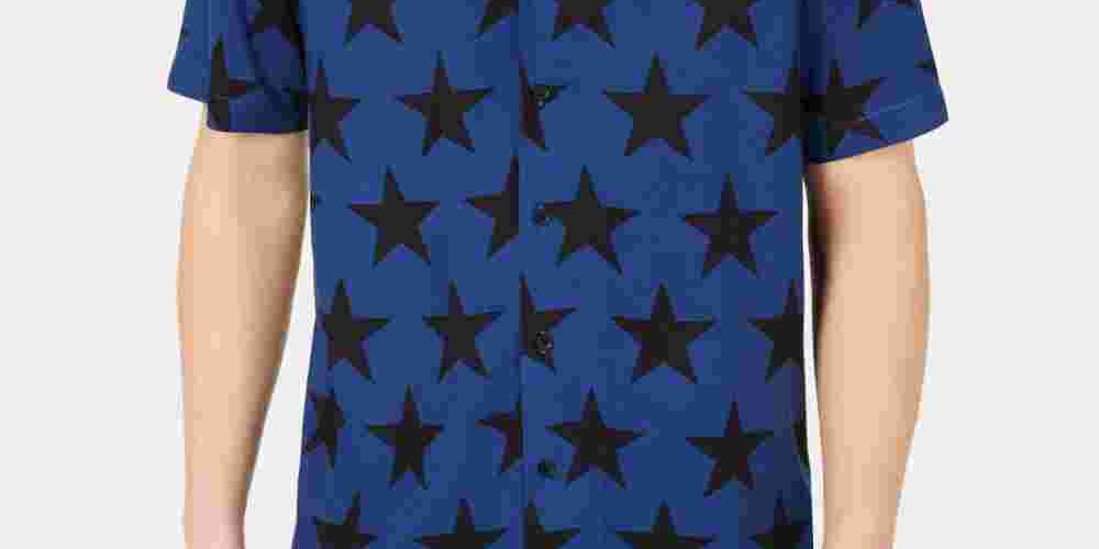 Camisa masculina American Rag com estampa de estrela e gola de acampamento, azul, tamanho XX-G